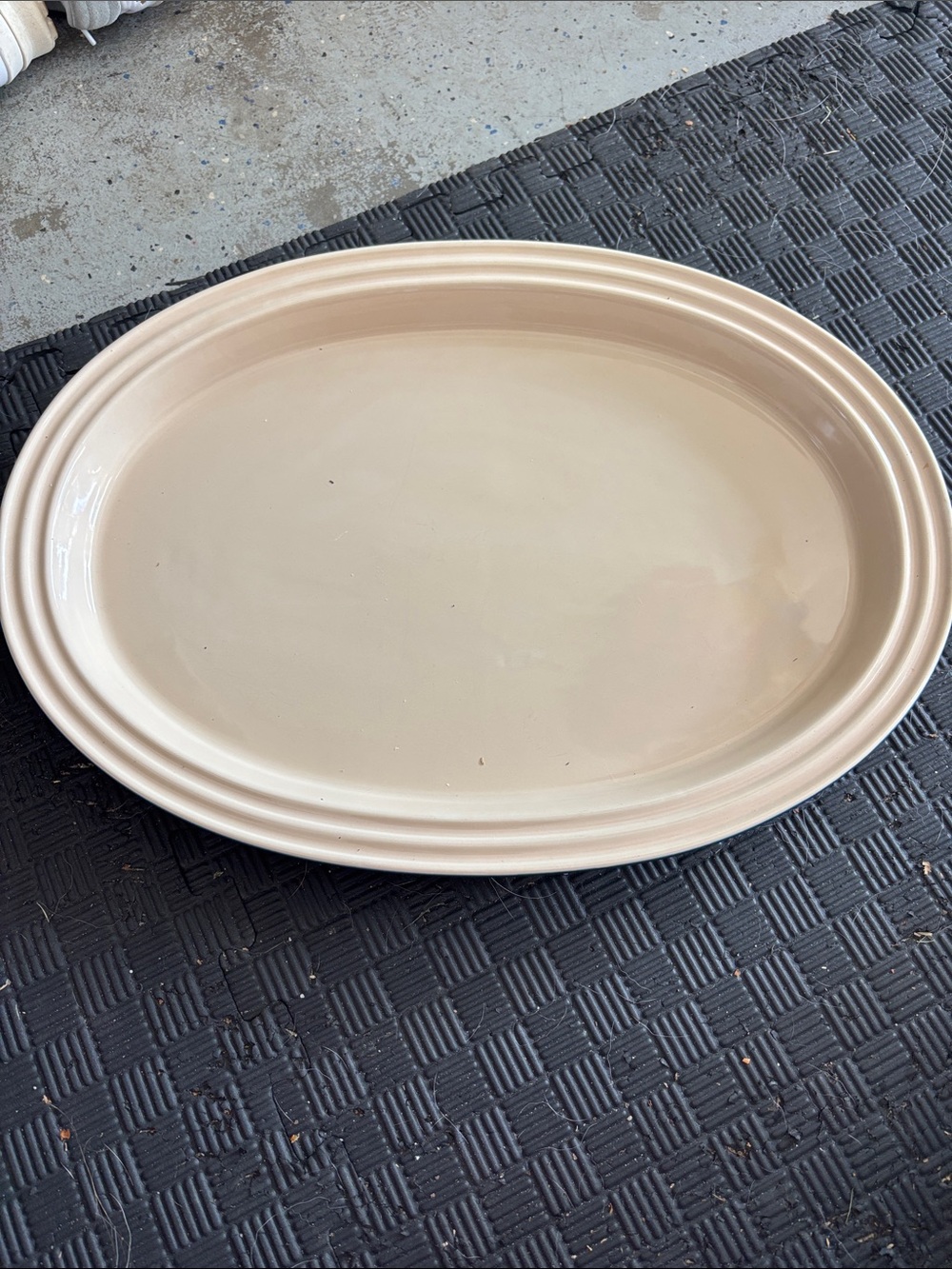 Le Creuset Cream Ceramic Serving Platter with Embossed Logo